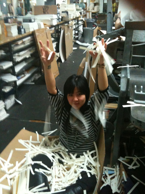 "hey watcha doin over there?'" "oh nothin, just sitting in a box of paper trimmings.. you know" 